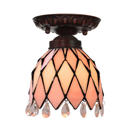 Tiffany Style Pink Glass Ceiling Flushmount Light Fixture - 1 Flower/Flared/Rhombus Design / Rhombus