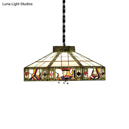 Tiffany-Style Poker Hanging Lamp - Handcrafted Art Glass Pendant Light Fixture (3 Bulbs)