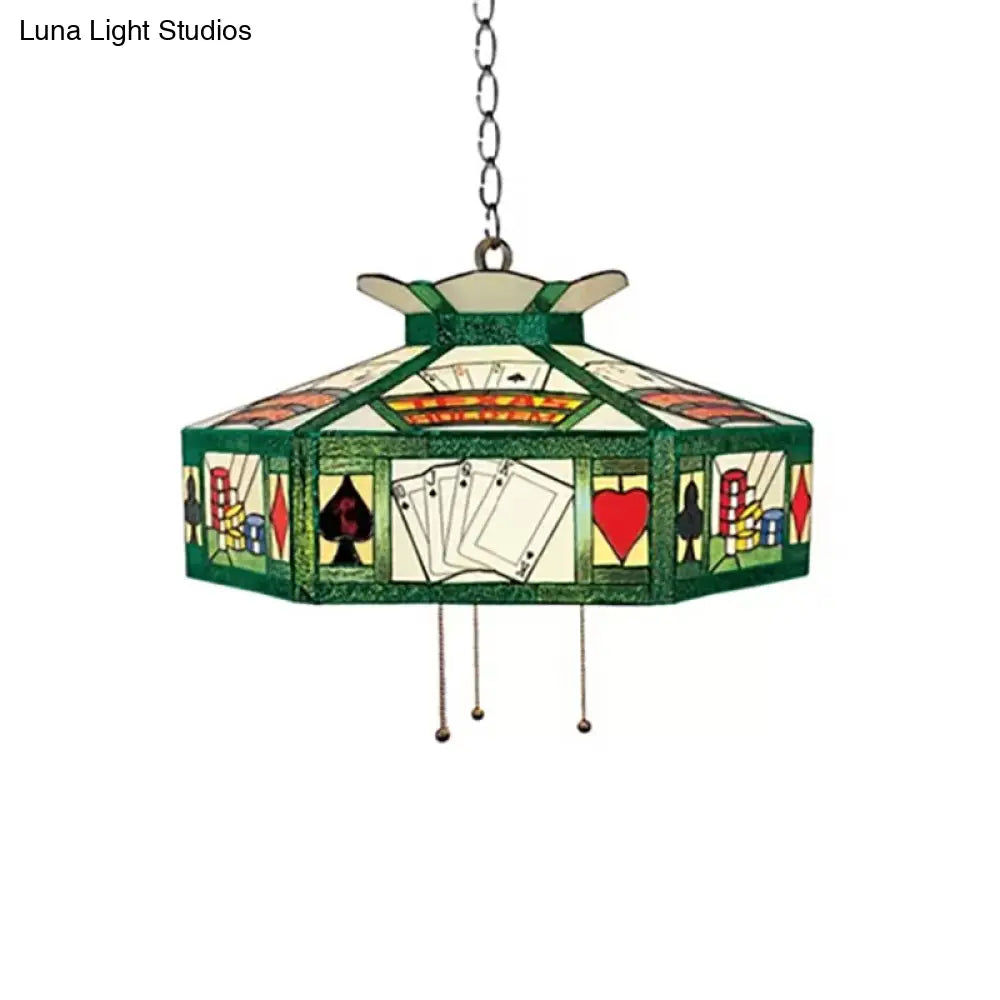Tiffany-Style Poker Hanging Lamp - Handcrafted Art Glass Pendant Light Fixture (3 Bulbs)
