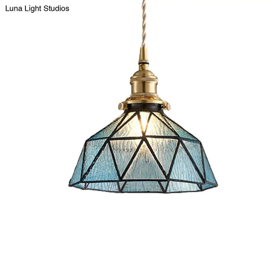 Tiffany Style Glass Pendant Lamp With Polyhedron Dome For Gallery