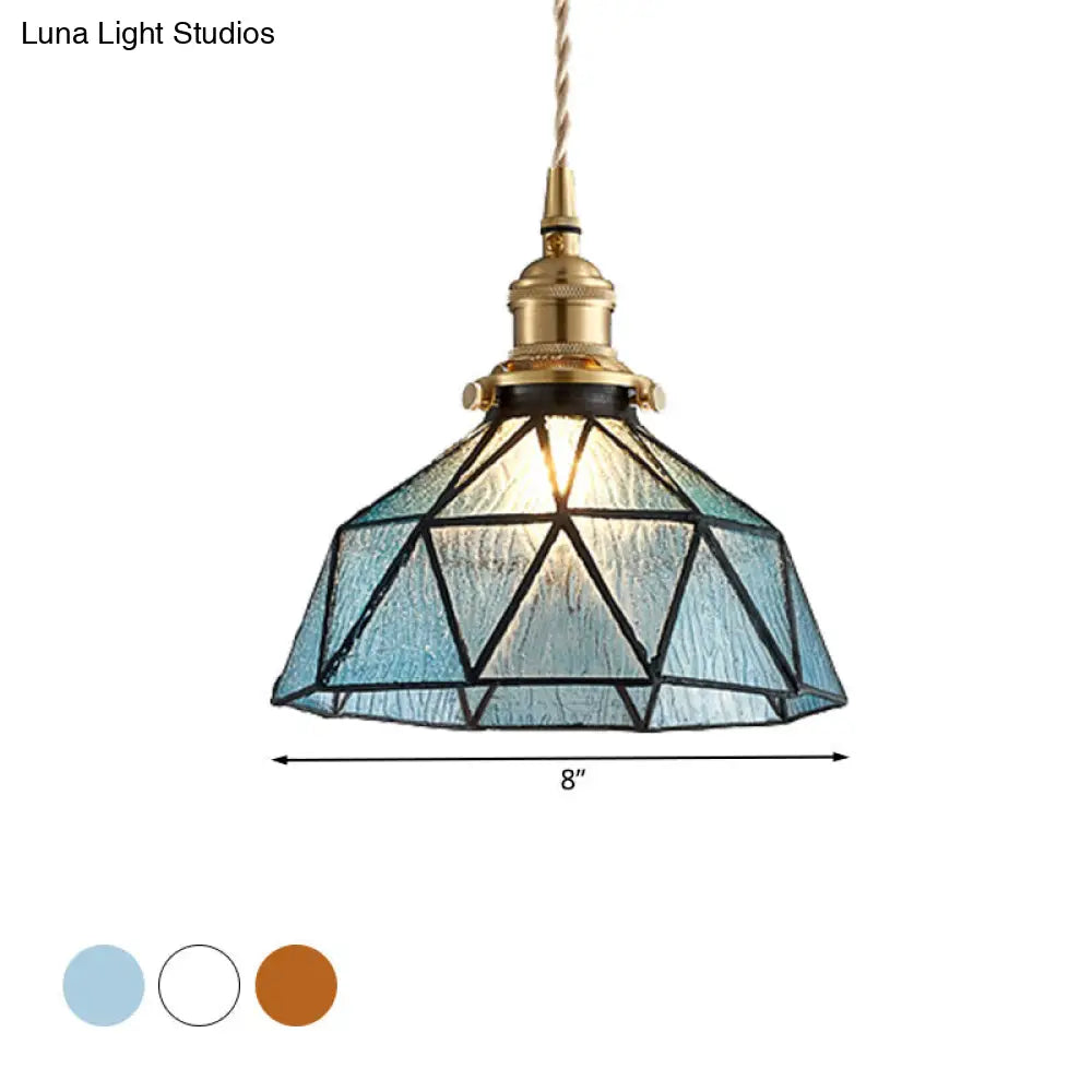 Tiffany Style Glass Pendant Lamp With Polyhedron Dome For Gallery