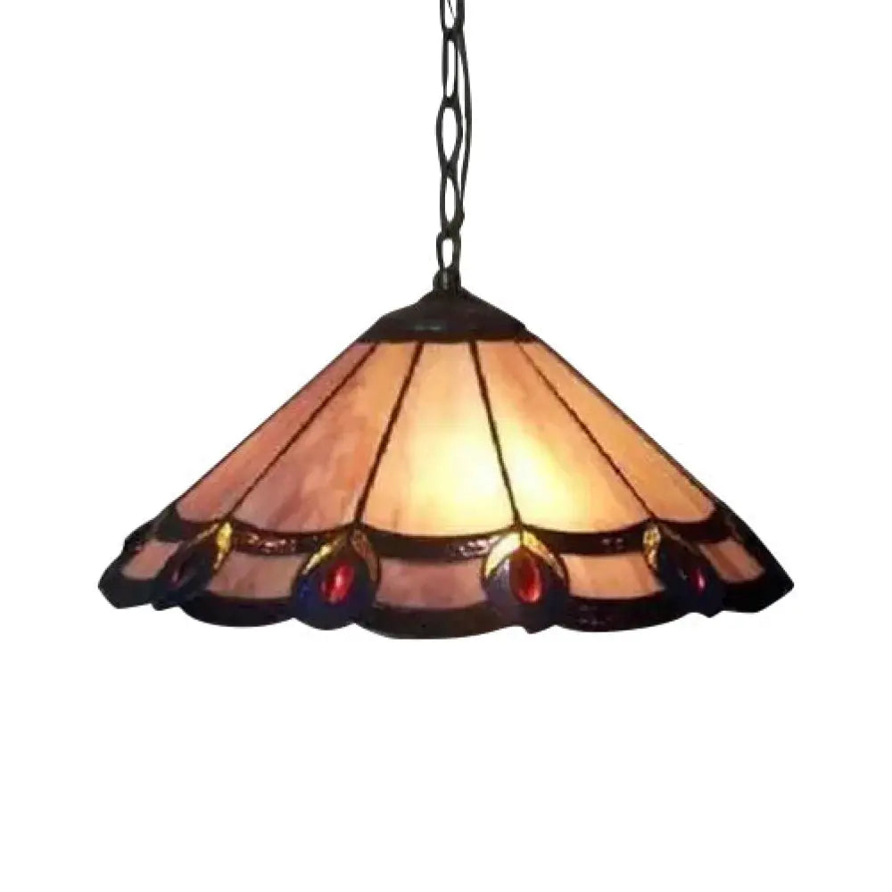 Tiffany-Style Purple Cone Pendant Lamp - Hand-Cut Glass 1-Bulb Hanging Light Fixture