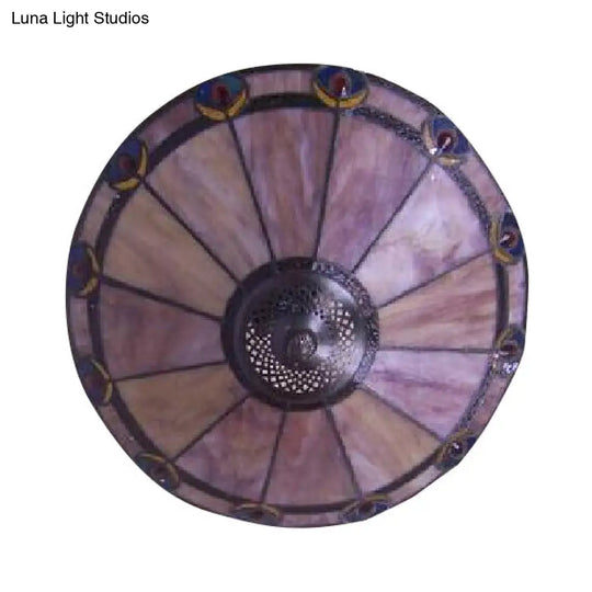Tiffany-Style Purple Cone Hanging Lamp - Hand Cut Glass Pendant Light