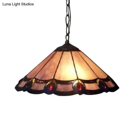 Tiffany-Style Purple Cone Hanging Lamp - Hand Cut Glass Pendant Light
