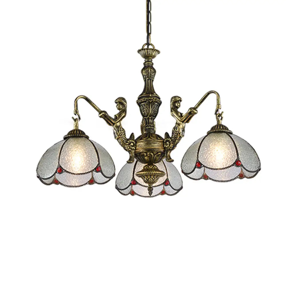 Tiffany Style Scalloped Flower Chandelier Pendant Light In Bronze With Ripple Glass 3 /