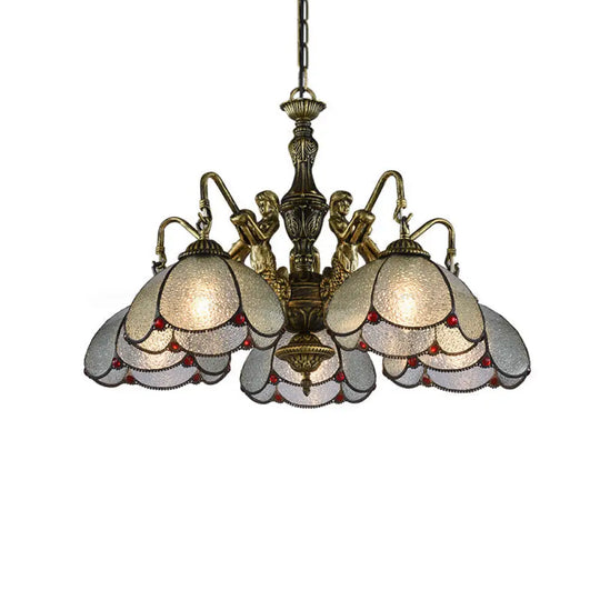 Tiffany Style Scalloped Flower Chandelier Pendant Light In Bronze With Ripple Glass 5 /