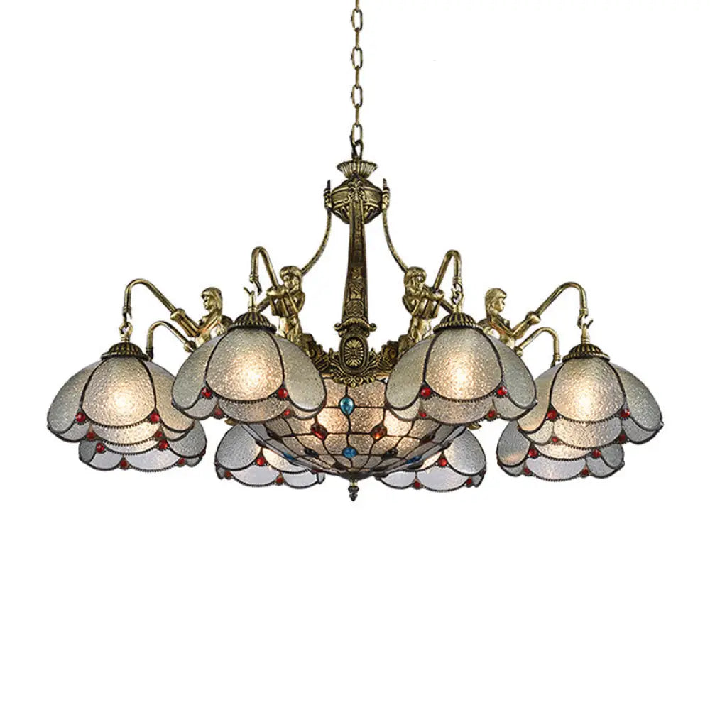 Tiffany Style Scalloped Flower Chandelier Pendant Light In Bronze With Ripple Glass 9 /