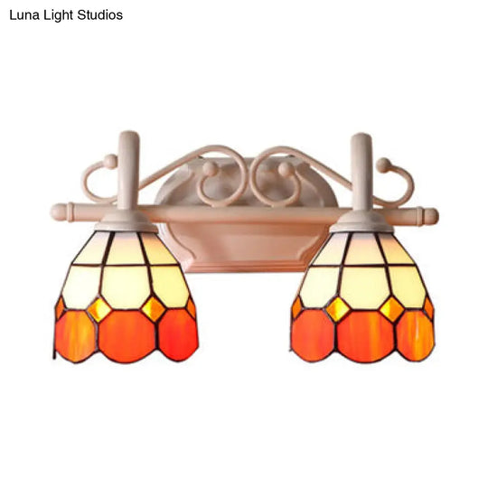 Tiffany Style Scalloped Wall Lighting: Stained Glass 2 Lights Vanity Light In Orange/Blue For