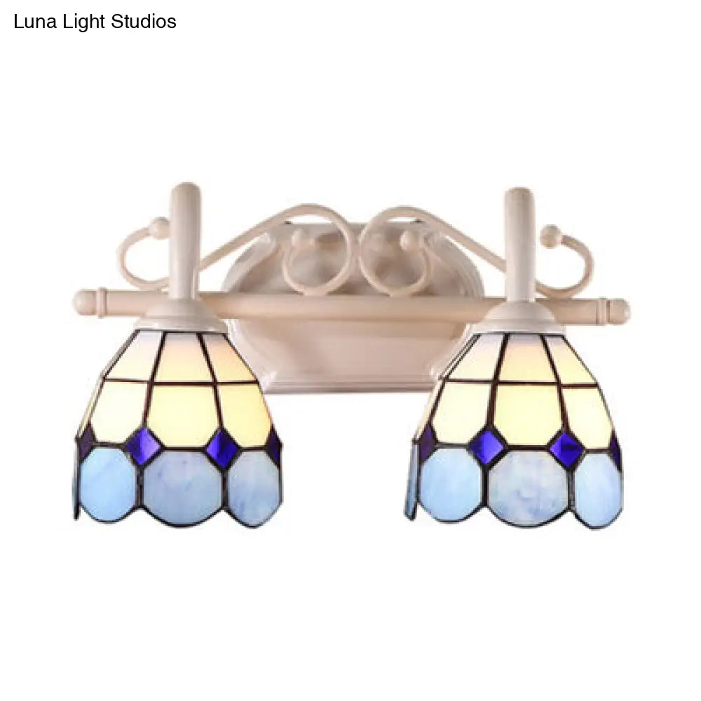 Tiffany Style Scalloped Wall Lighting: Stained Glass 2 Lights Vanity Light In Orange/Blue For