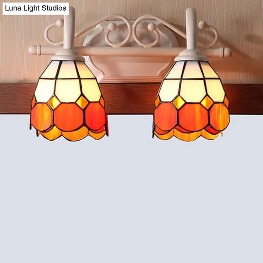 Tiffany Style Scalloped Wall Lighting: Stained Glass 2 Lights Vanity Light In Orange/Blue For