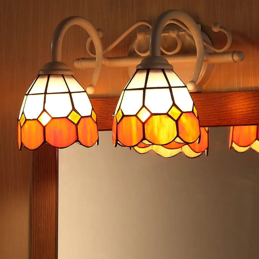 Tiffany Style Scalloped Wall Lighting: Stained Glass 2 Lights Vanity Light In Orange/Blue For