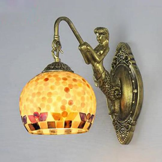 Tiffany Style Shell Mosaic Wall Lamp With Mermaid Backplate - Beige/Purple-Yellow/Blue-Yellow Sconce