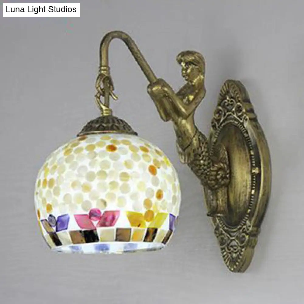 Tiffany Style Shell Mosaic Wall Lamp With Mermaid Backplate - Beige/Purple-Yellow/Blue-Yellow Sconce