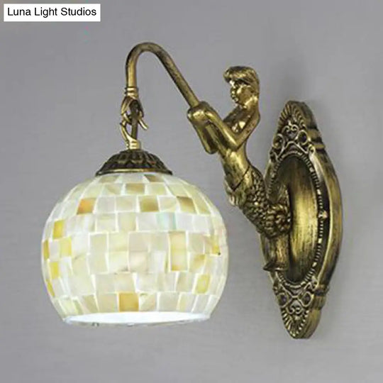 Tiffany Style Shell Mosaic Wall Lamp With Mermaid Backplate - Beige/Purple-Yellow/Blue-Yellow Sconce