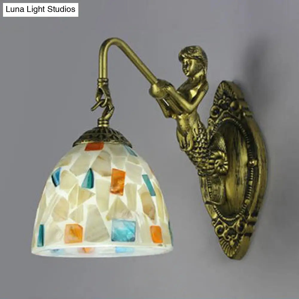 Tiffany Style Shell Mosaic Wall Lamp With Mermaid Backplate - Beige/Purple-Yellow/Blue-Yellow Sconce