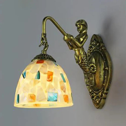 Tiffany Style Shell Mosaic Wall Lamp With Mermaid Backplate - Beige/Purple-Yellow/Blue-Yellow Sconce