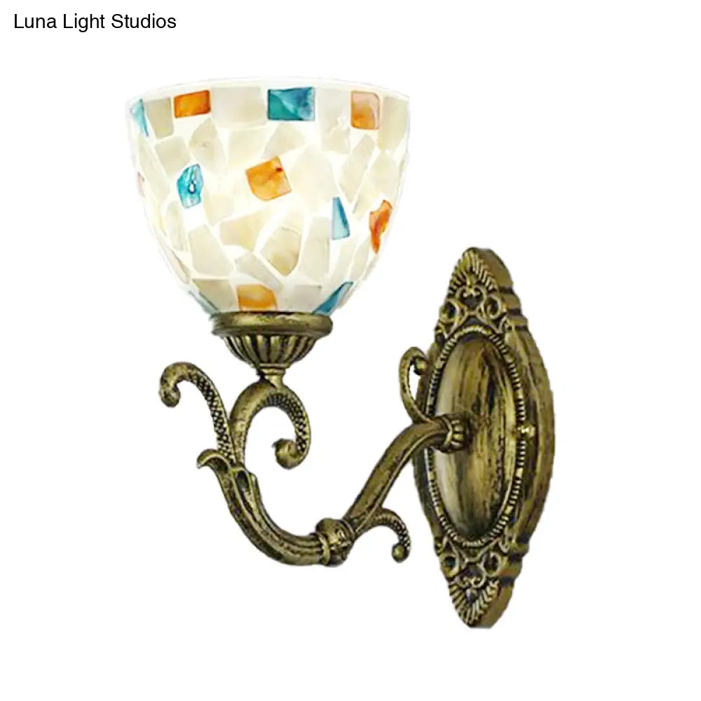 Tiffany Style Shell Wall Light With Aged Brass Finish