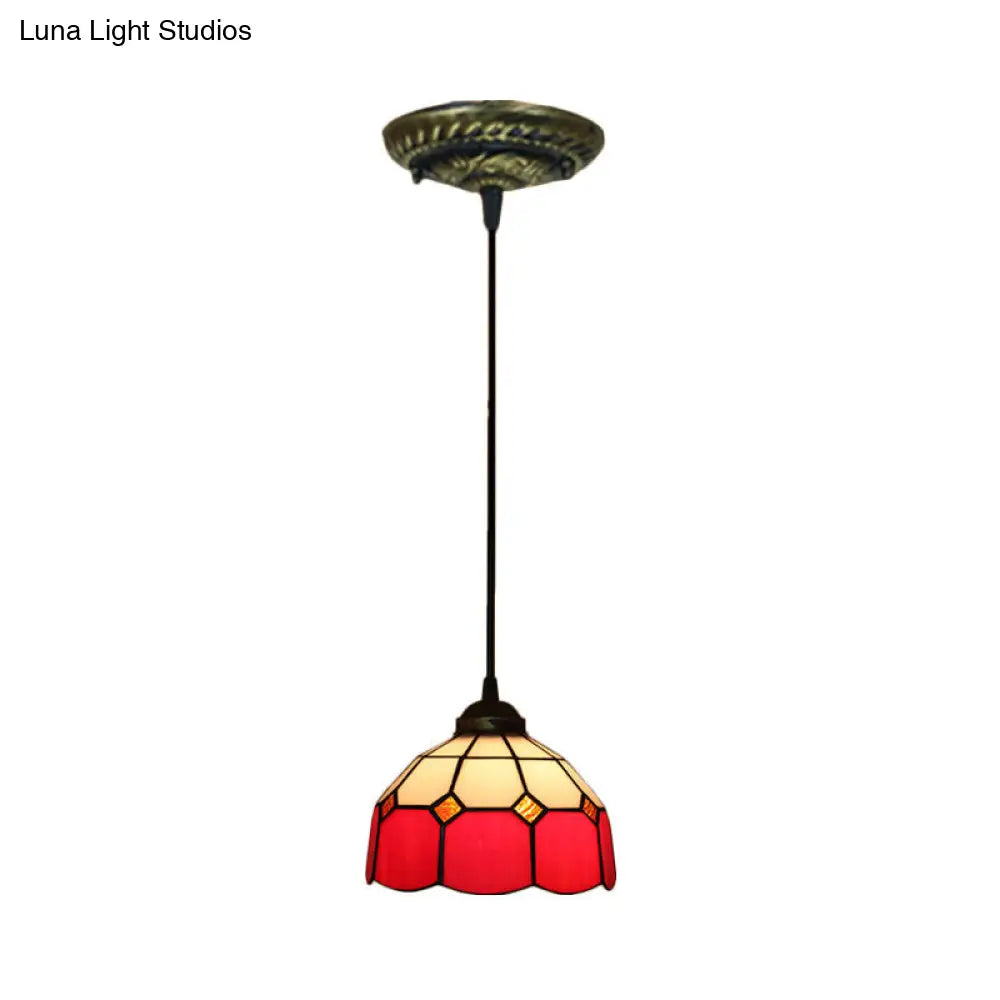 Stained Art Glass Drop Pendant Ceiling Light - Tiffany Inspired Design Red