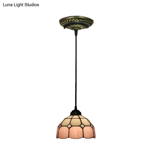 Stained Art Glass Drop Pendant Ceiling Light - Tiffany Inspired Design Pink