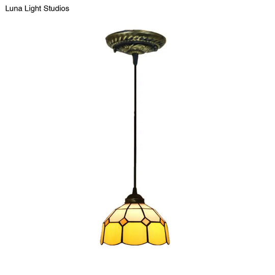 Tiffany Style Stained Art Glass Pendant Light - Domed Drop Design With 1-Light For Hanging Ceiling