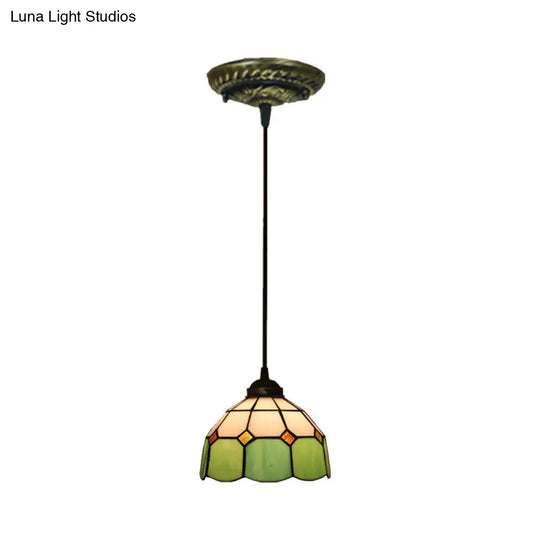 Stained Art Glass Drop Pendant Ceiling Light - Tiffany Inspired Design Green