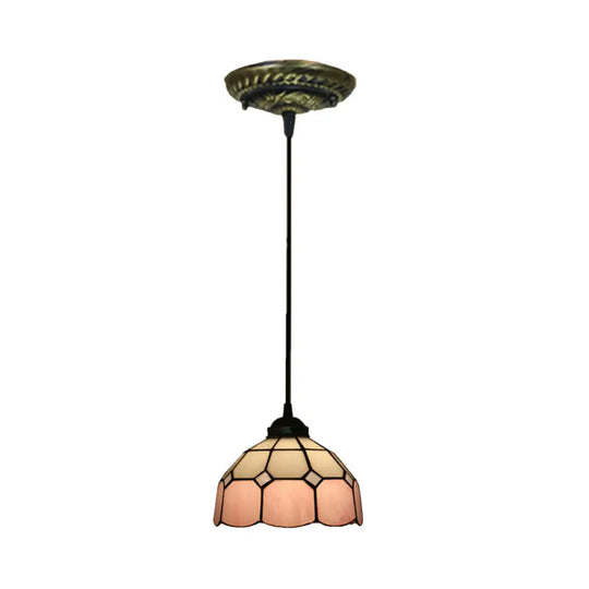 Tiffany Style Stained Art Glass Pendant Light - Domed Drop Design With 1-Light For Hanging Ceiling