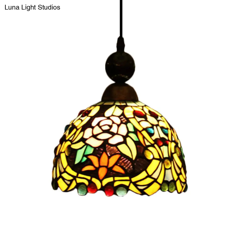 Tiffany Style Stained Art Glass Blossom Ceiling Lamp - Pink/Yellow Pendant