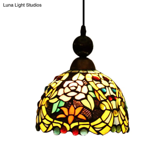 Tiffany Style Stained Art Glass Blossom Ceiling Lamp - Pink/Yellow Pendant