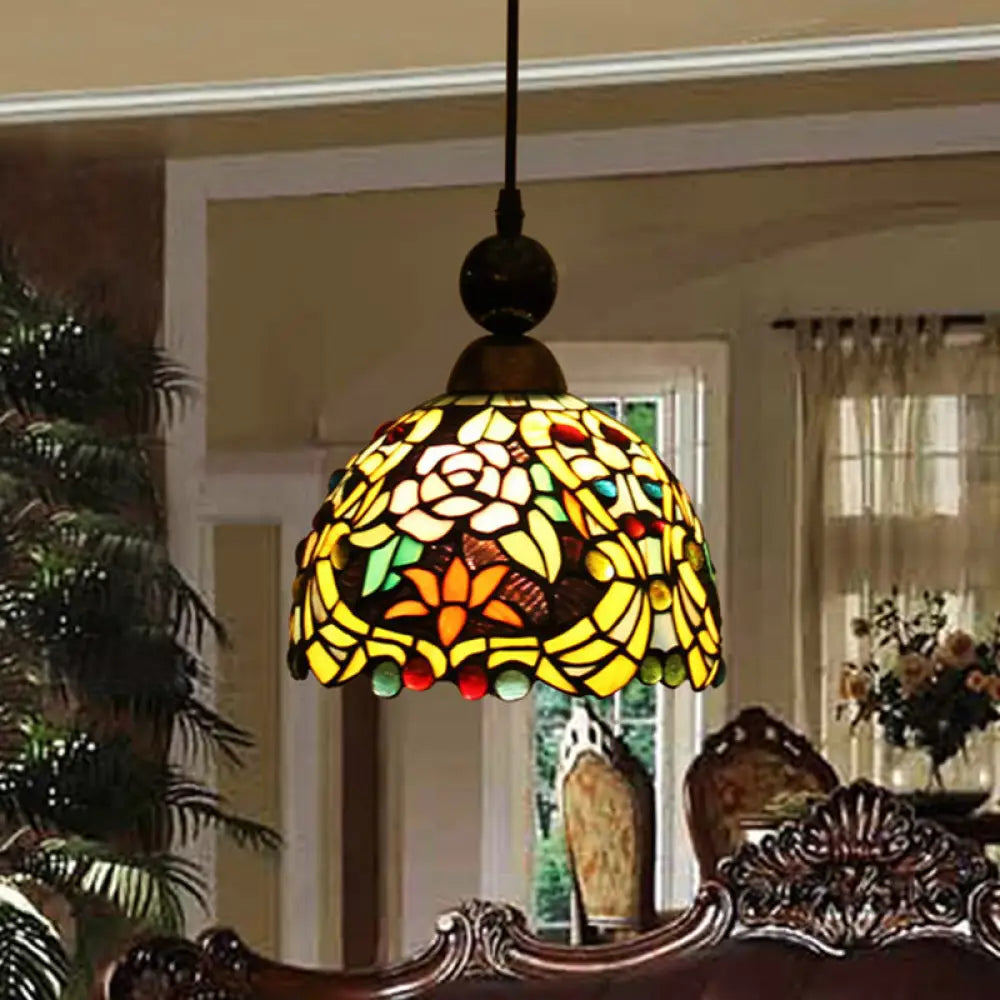 Tiffany Style Stained Art Glass Pendant Light - Pink/Yellow Blossom Ceiling Lamp Pink