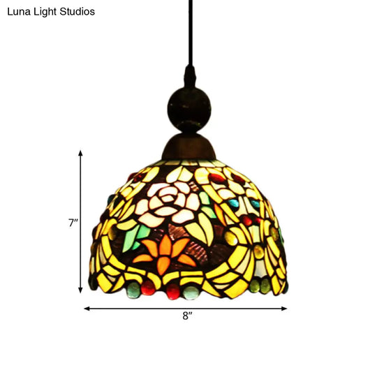 Tiffany Style Stained Art Glass Blossom Ceiling Lamp - Pink/Yellow Pendant