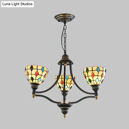 Tiffany Style Stained Glass Beaded Chandelier - 3/6/8 Lights Black & Gold Ceiling Pendant