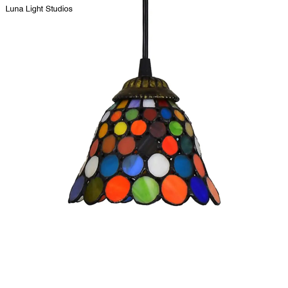 Tiffany-Style Stained Glass Bell Pendant Light In Black