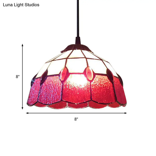 Tiffany-Style Stained Glass Bowl Pendant Lamp - Red Drop 1 Head Lighting For Living Room