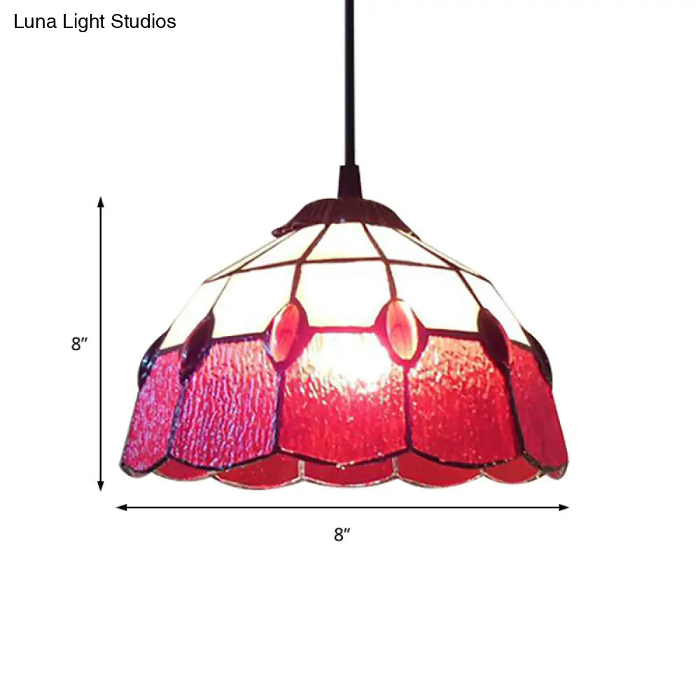 Tiffany-Style Stained Glass Pendant Lamp: Red 1-Head Fixture For Living Room