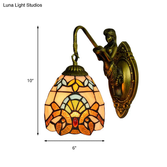 Tiffany Style Stained Glass Brass Dome Sconce Wall Light