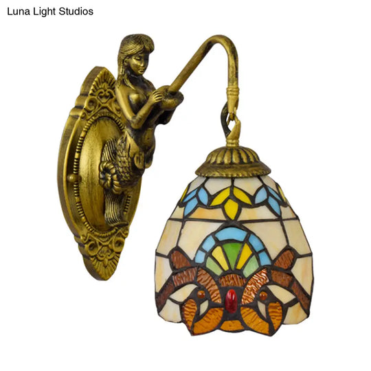 Tiffany Style Stained Glass Brass Dome Sconce Wall Light