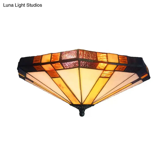 Tiffany Style Stained Glass Ceiling Light Fixture - Geometric Design With 3 Lights