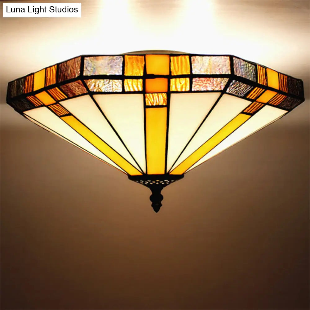 Tiffany Style Stained Glass Ceiling Light Fixture - Geometric Design With 3 Lights