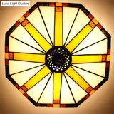 Tiffany Style Stained Glass Ceiling Light Fixture - Geometric Design With 3 Lights