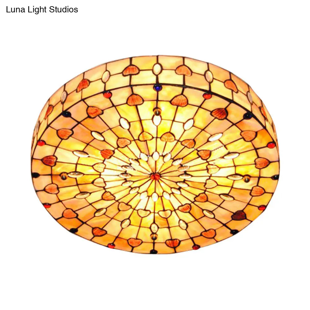 Tiffany Style Stained Glass Ceiling Light Flush Mount - 4 Lights Jewel Lighting For Bedroom With