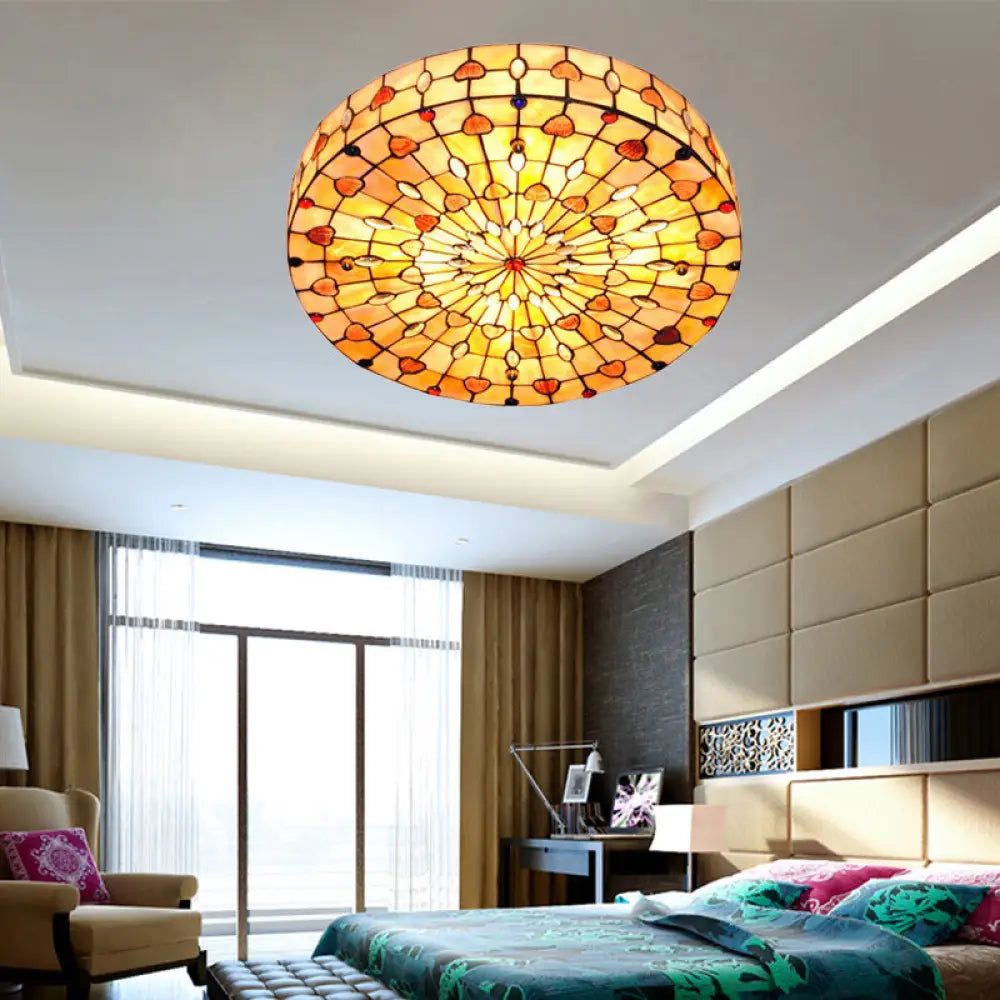 Tiffany Style Stained Glass Ceiling Light Flush Mount - 4 Lights Jewel Lighting For Bedroom With