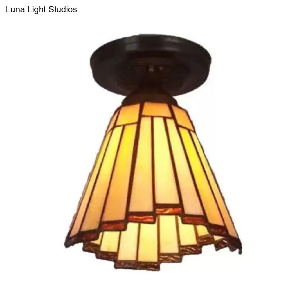 Tiffany Style Stained Glass Ceiling Light - Mini Coolie Semi Flush Mount For Hallway (H8’ X D6’)