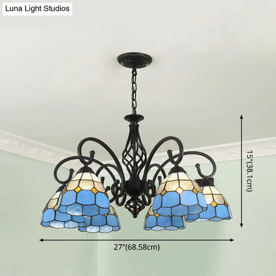 Tiffany Stained Glass Chandelier Light With 12 Adjustable Chains - Perfect For Living Room Ceiling