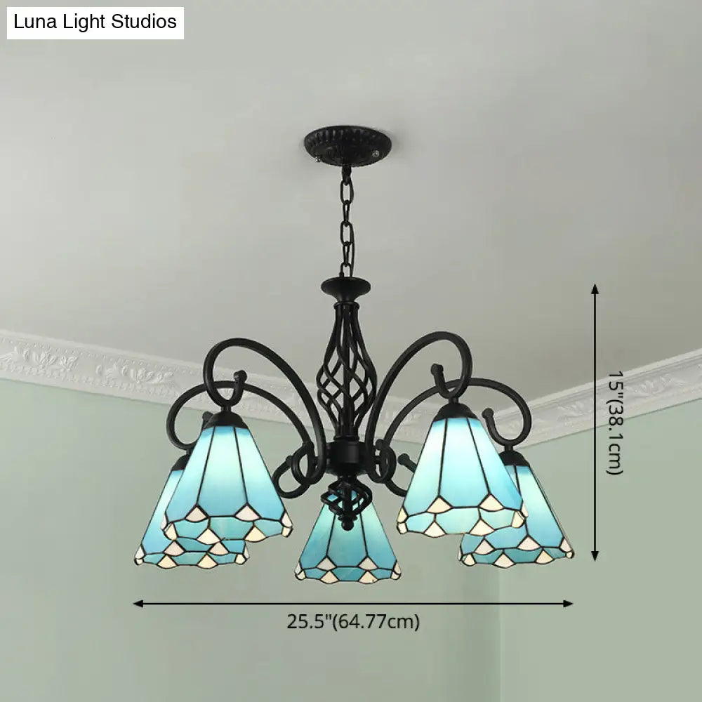 Tiffany Style Stained Glass Chandelier For Living Room With Adjustable Chains