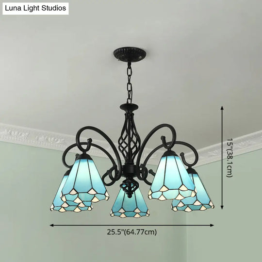 Tiffany Style Stained Glass Chandelier For Living Room With Adjustable Chains