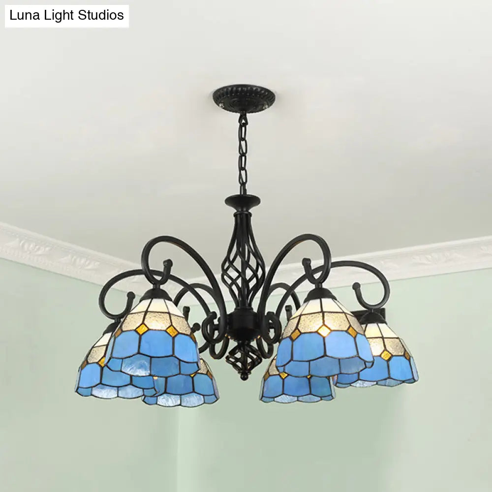 Tiffany Style Stained Glass Chandelier For Living Room With Adjustable Chains