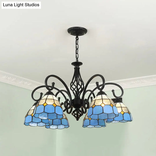 Tiffany Style Stained Glass Chandelier For Living Room With Adjustable Chains