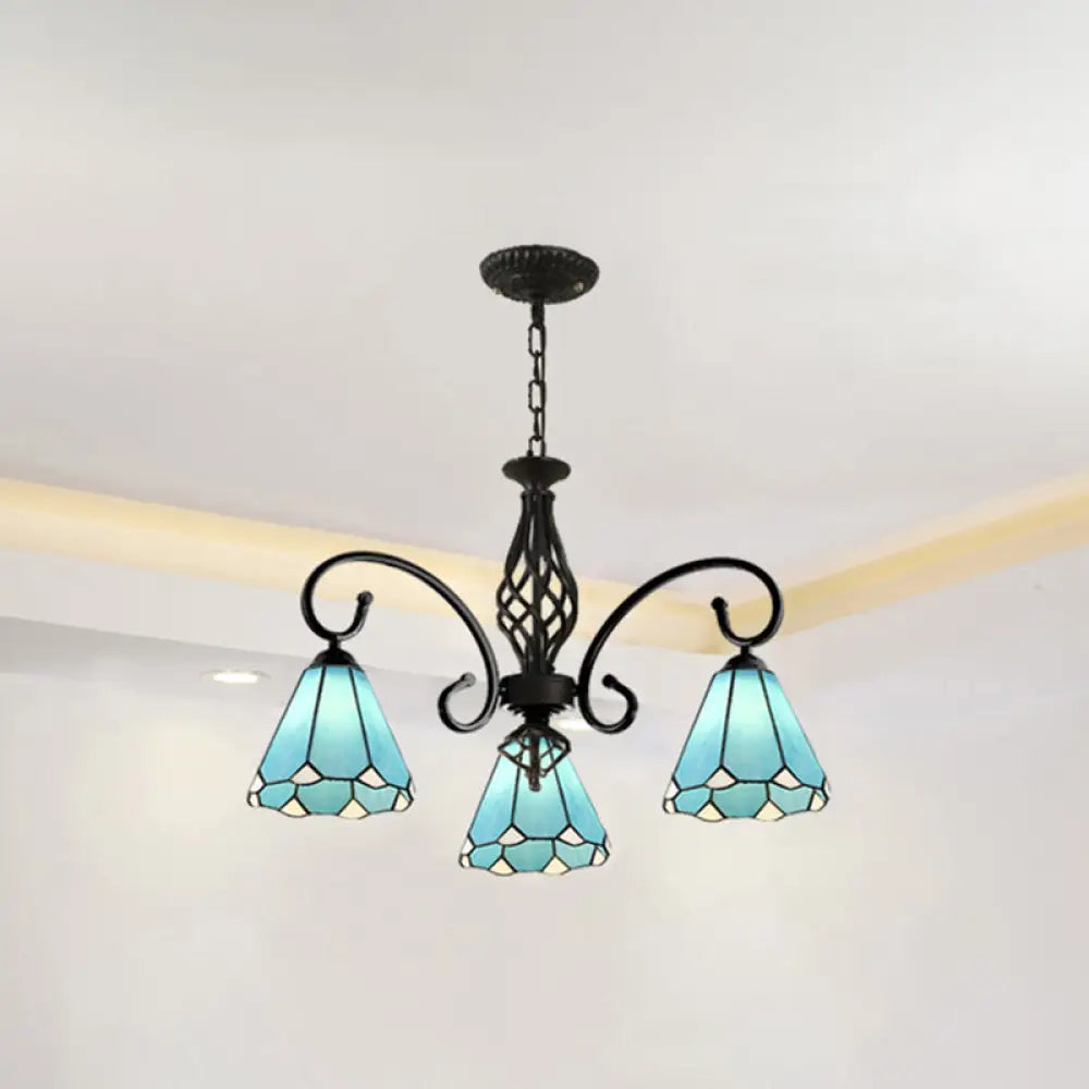 Tiffany Style Stained Glass Chandelier For Living Room With Adjustable Chains 3 / Black Blue