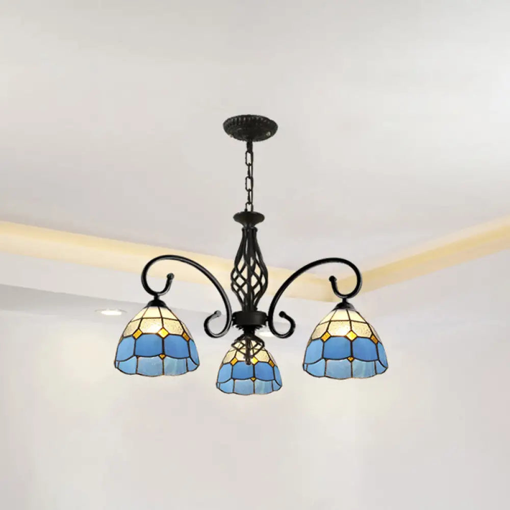 Tiffany Style Stained Glass Chandelier For Living Room With Adjustable Chains 3 / Black Navy Blue