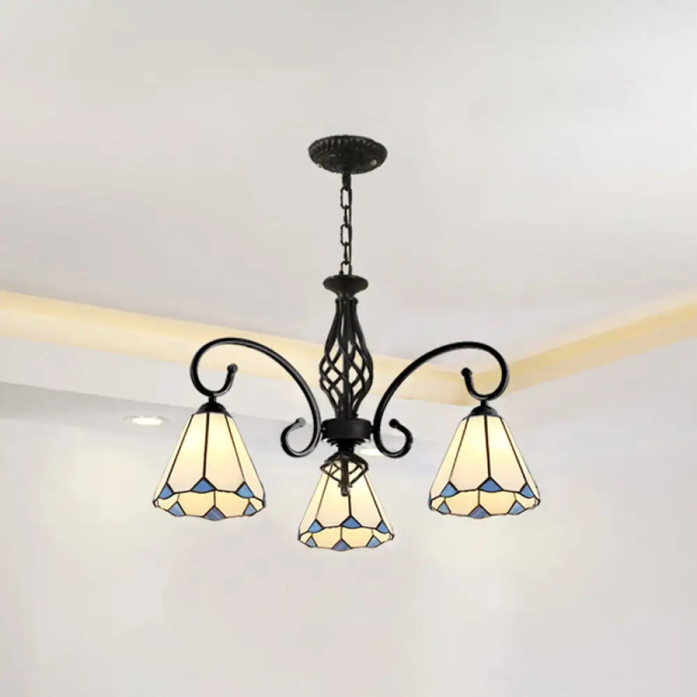 Tiffany Style Stained Glass Chandelier For Living Room With Adjustable Chains 3 / Black White
